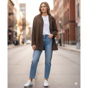 VTG Suede Leather Jacket Chocolate Brown Boho Chic timeless Classic belt Size XL